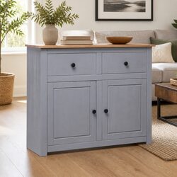 Sideboard Grey 93x40x80 cm Solid Pinewood Storage Cabinet with Drawers Doors