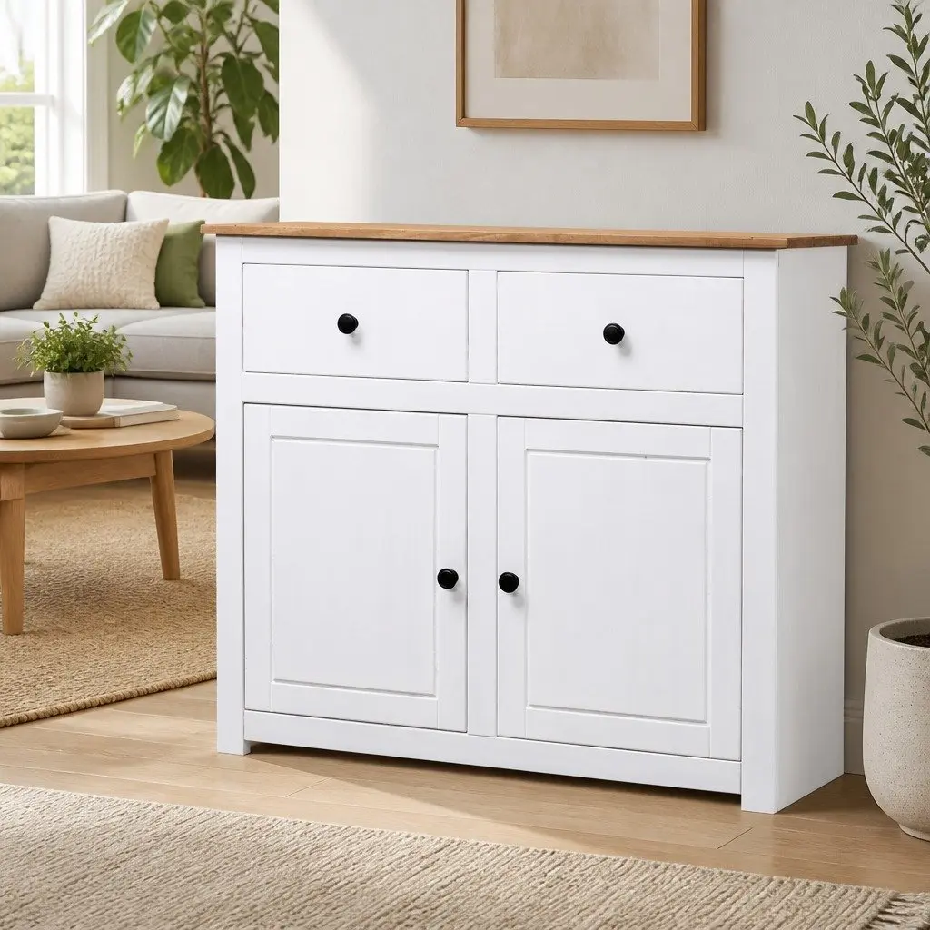 White Pinewood Sideboard for Storage and Display