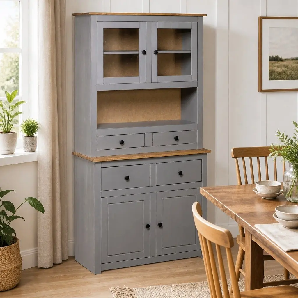 Storage Cabinet Highboard Grey Solid Pine Wood 93x40.5x180cm