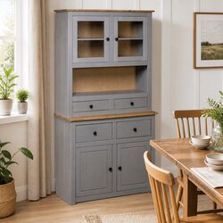 Reliable Grey Solid Pine Storage Cabinet Highboard