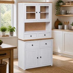 Storage Cabinet Highboard White 93x40.5x180cm Solid Pine Wood Display Unit