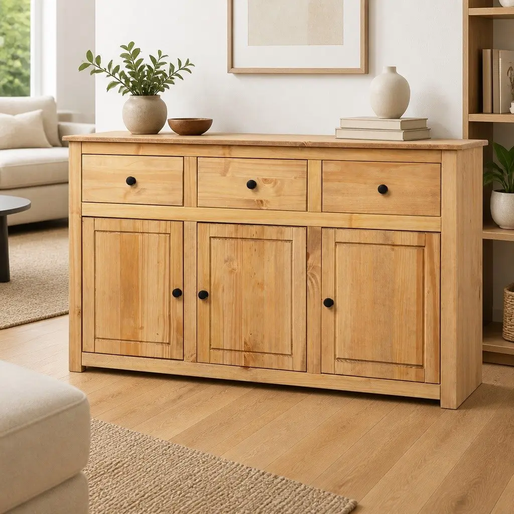 Brown Pinewood Sideboard