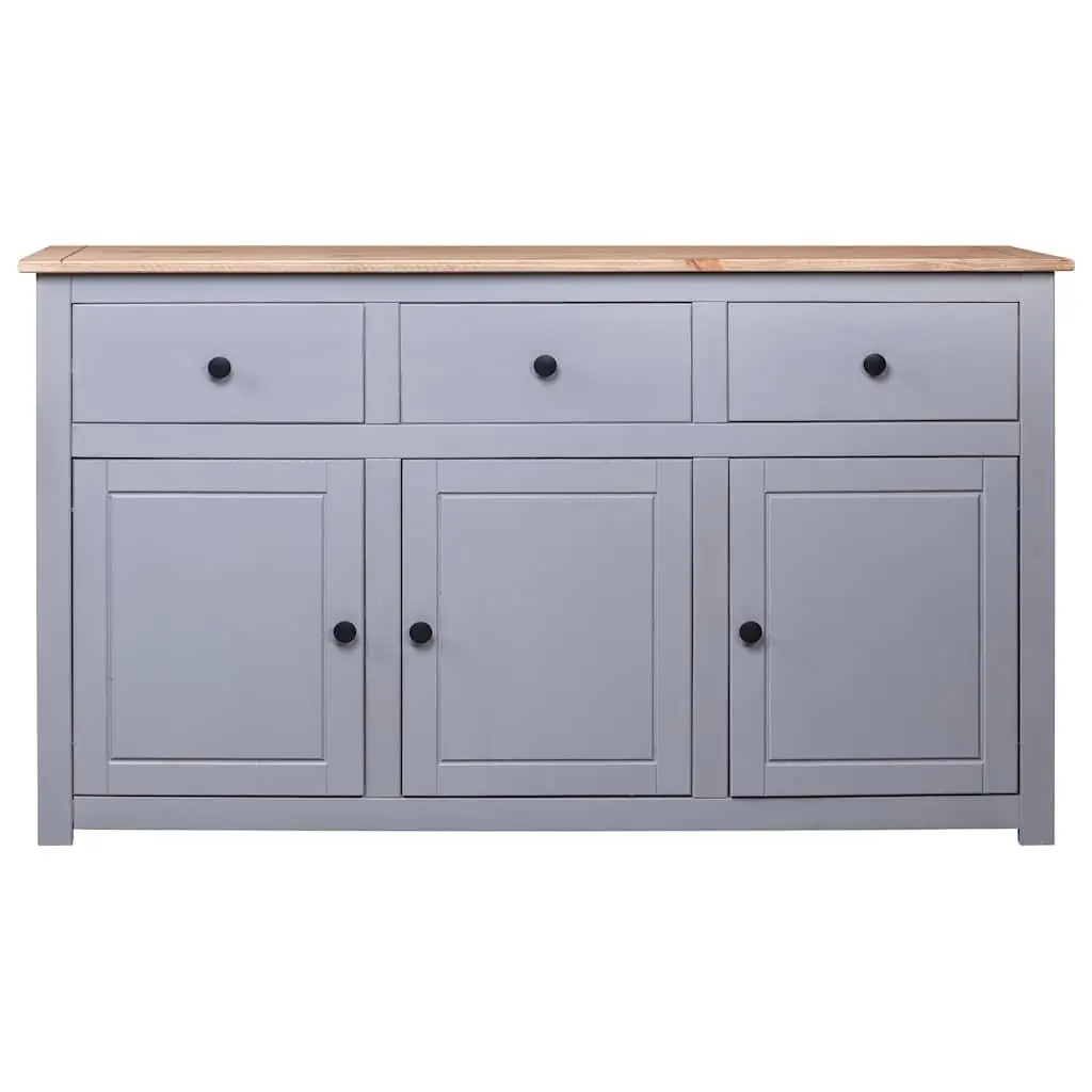 Sideboard Grey Storage Cabinet Solid Pinewood 3 Drawer Buffet Display 135W x 40D x 80H cm