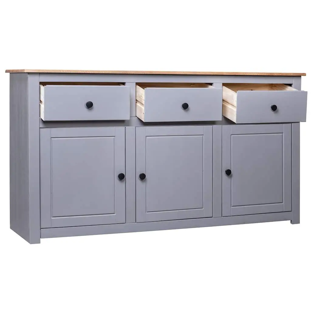 Sideboard Grey Storage Cabinet Solid Pinewood 3 Drawer Buffet Display 135W x 40D x 80H cm
