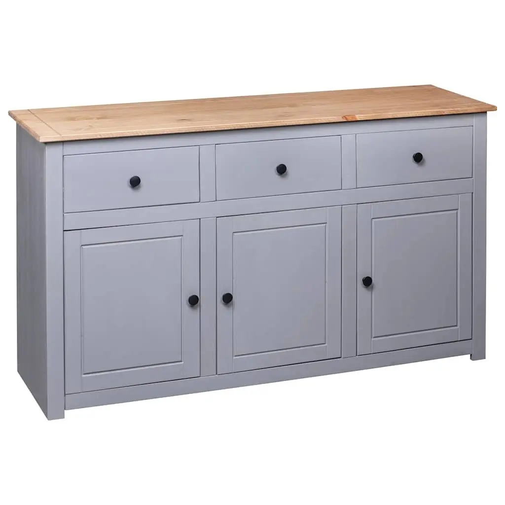 Sideboard Grey Storage Cabinet Solid Pinewood 3 Drawer Buffet Display 135W x 40D x 80H cm