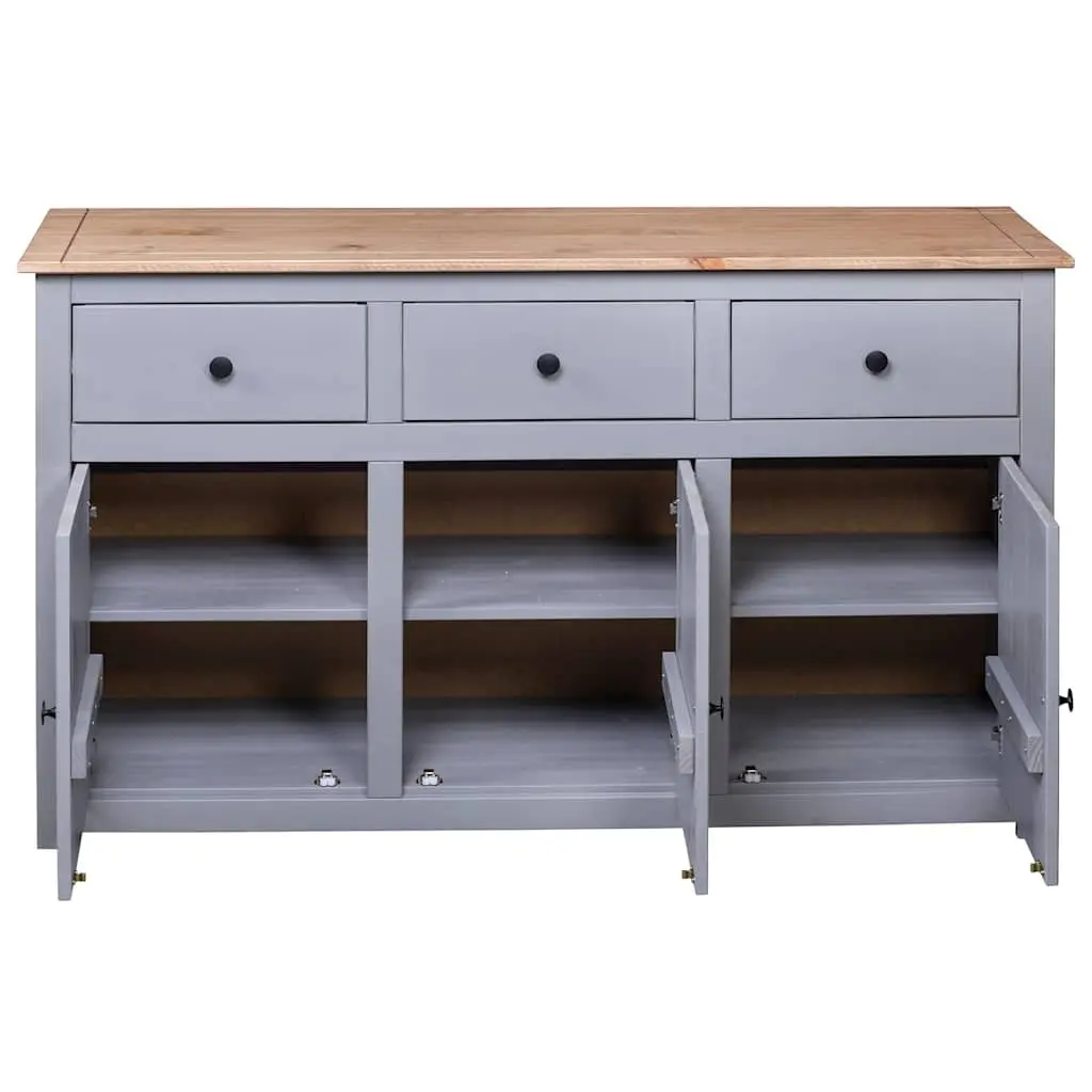 Sideboard Grey Storage Cabinet Solid Pinewood 3 Drawer Buffet Display 135W x 40D x 80H cm