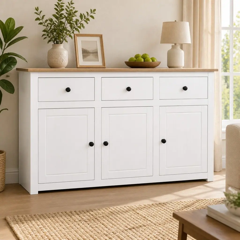 White Solid Pinewood Sideboard Unit