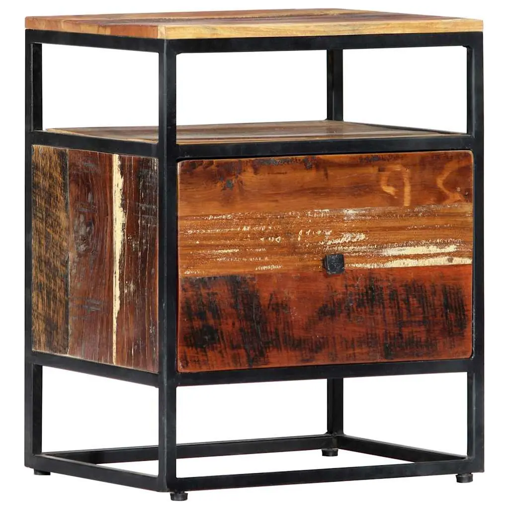 Bedside Cabinet Solid Reclaimed Wood Nightstand 40x30x50cm Brown Steel Frame