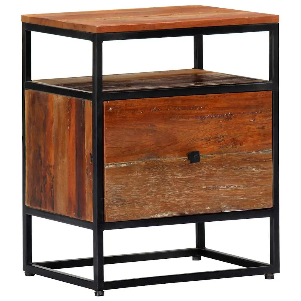 Bedside Cabinet Solid Reclaimed Wood Nightstand 40x30x50cm Brown Steel Frame