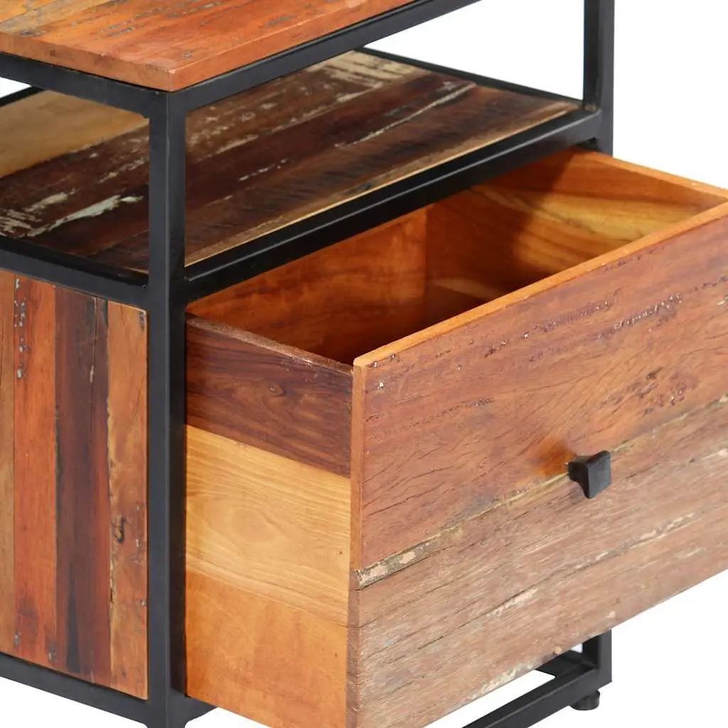 Bedside Cabinet Solid Reclaimed Wood Nightstand 40x30x50cm Brown Steel Frame