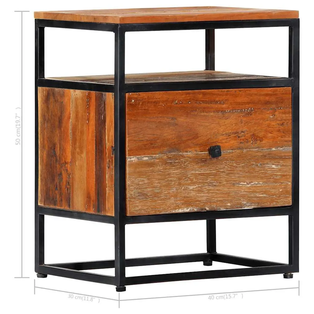 Bedside Cabinet Solid Reclaimed Wood Nightstand 40x30x50cm Brown Steel Frame