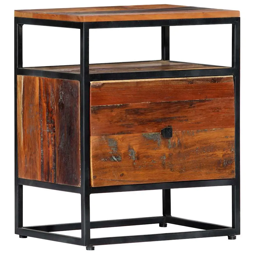 Bedside Cabinet Solid Reclaimed Wood Nightstand 40x30x50cm Brown Steel Frame