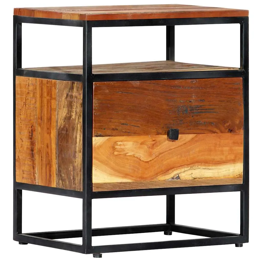 Bedside Cabinet Solid Reclaimed Wood Nightstand 40x30x50cm Brown Steel Frame