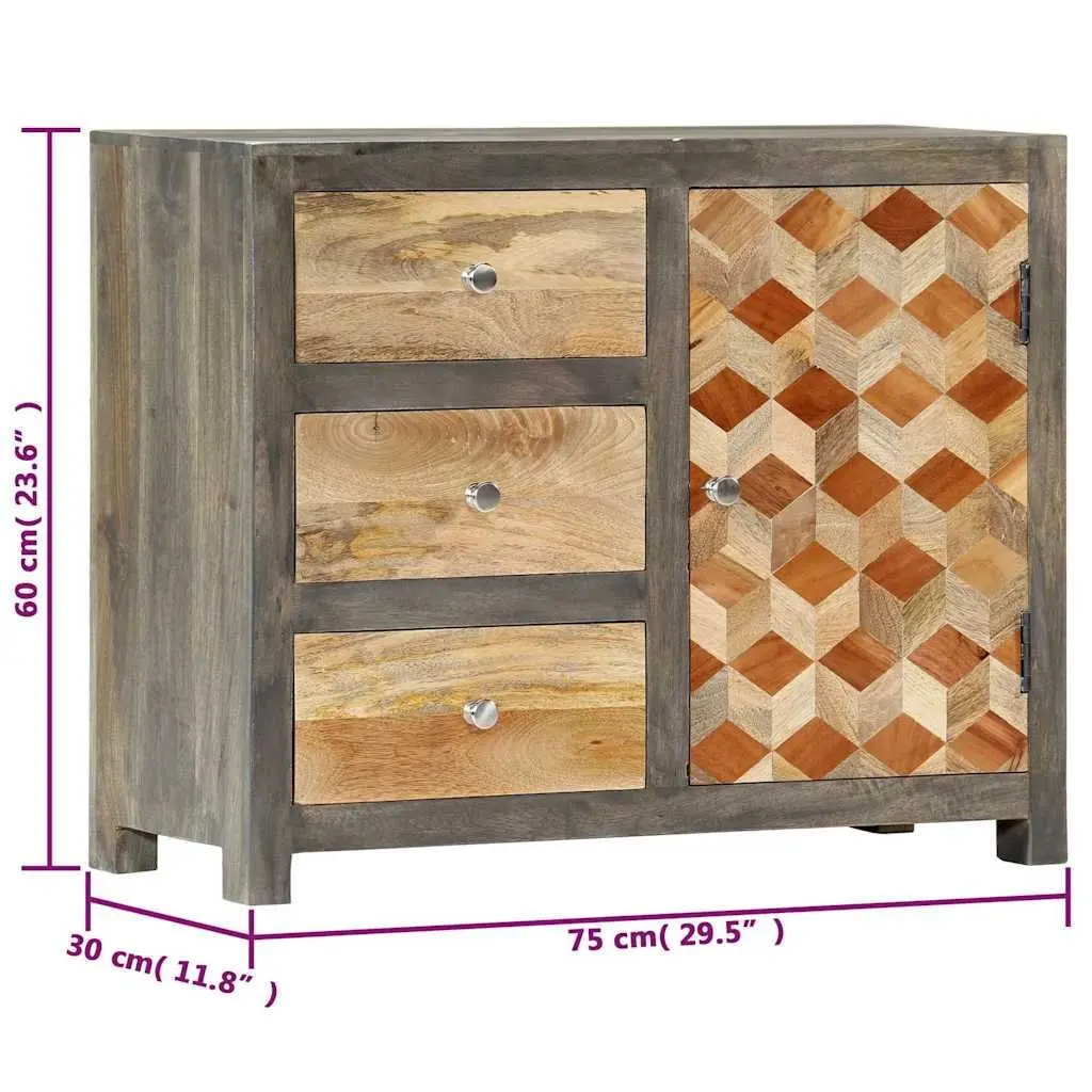 Solid Mango Wood Side Cabinet with Ample Storage
