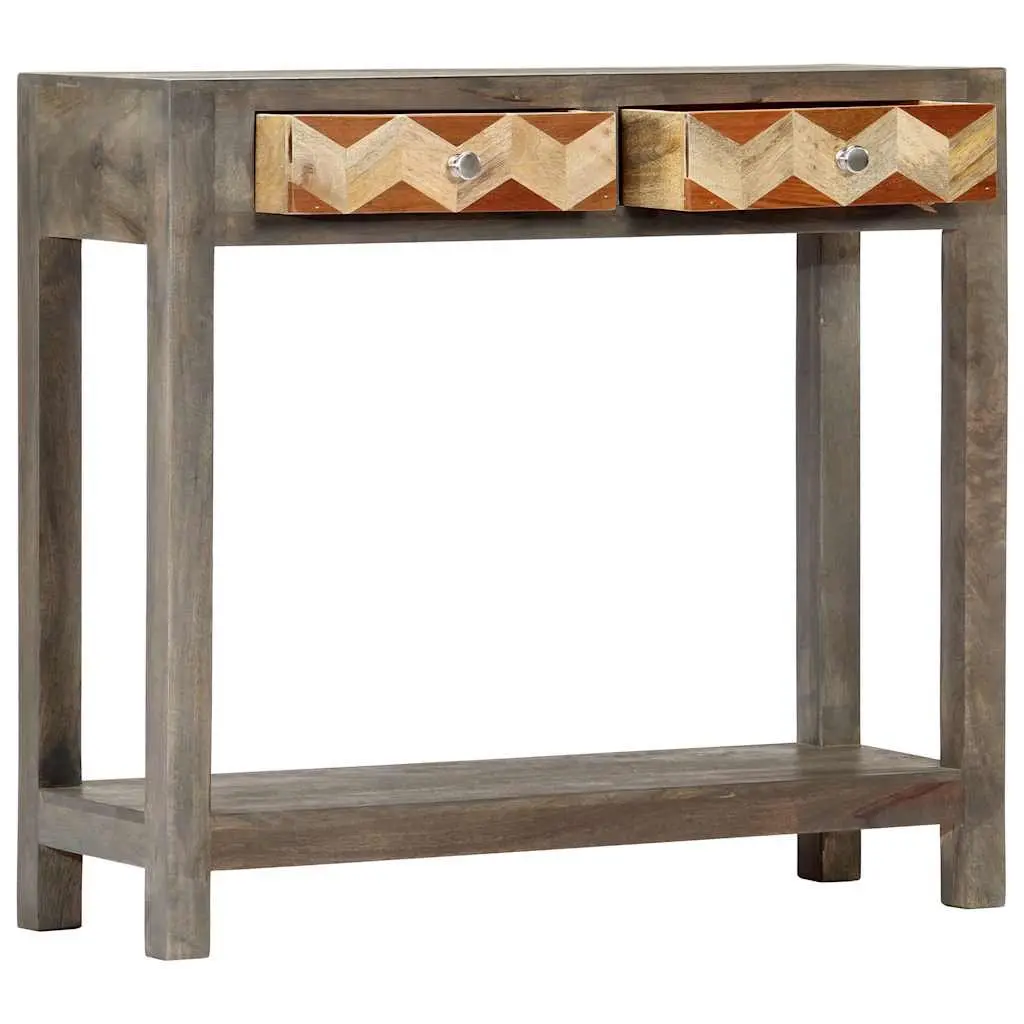 Console Table Grey 86x30x76cm Solid Mango Wood with Shelf and Drawers