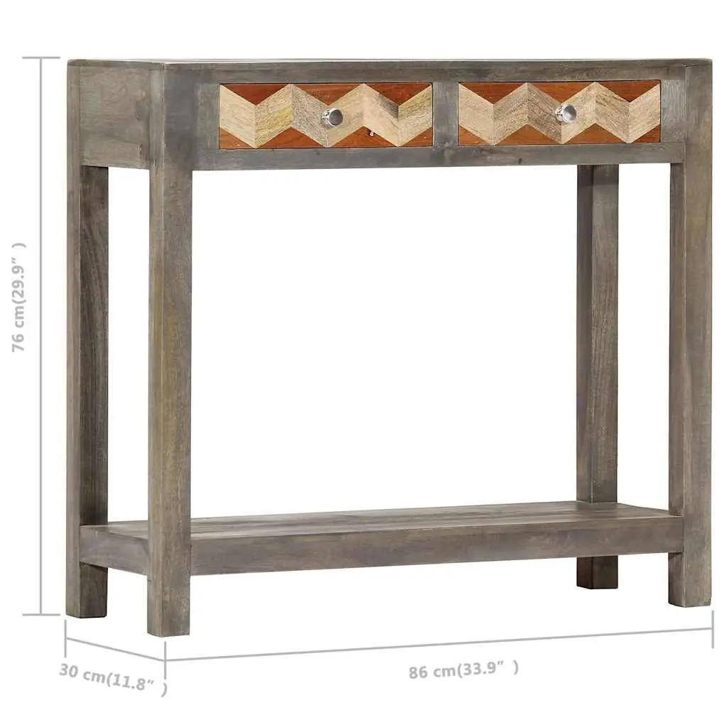Console Table Grey 86x30x76cm Solid Mango Wood with Shelf and Drawers