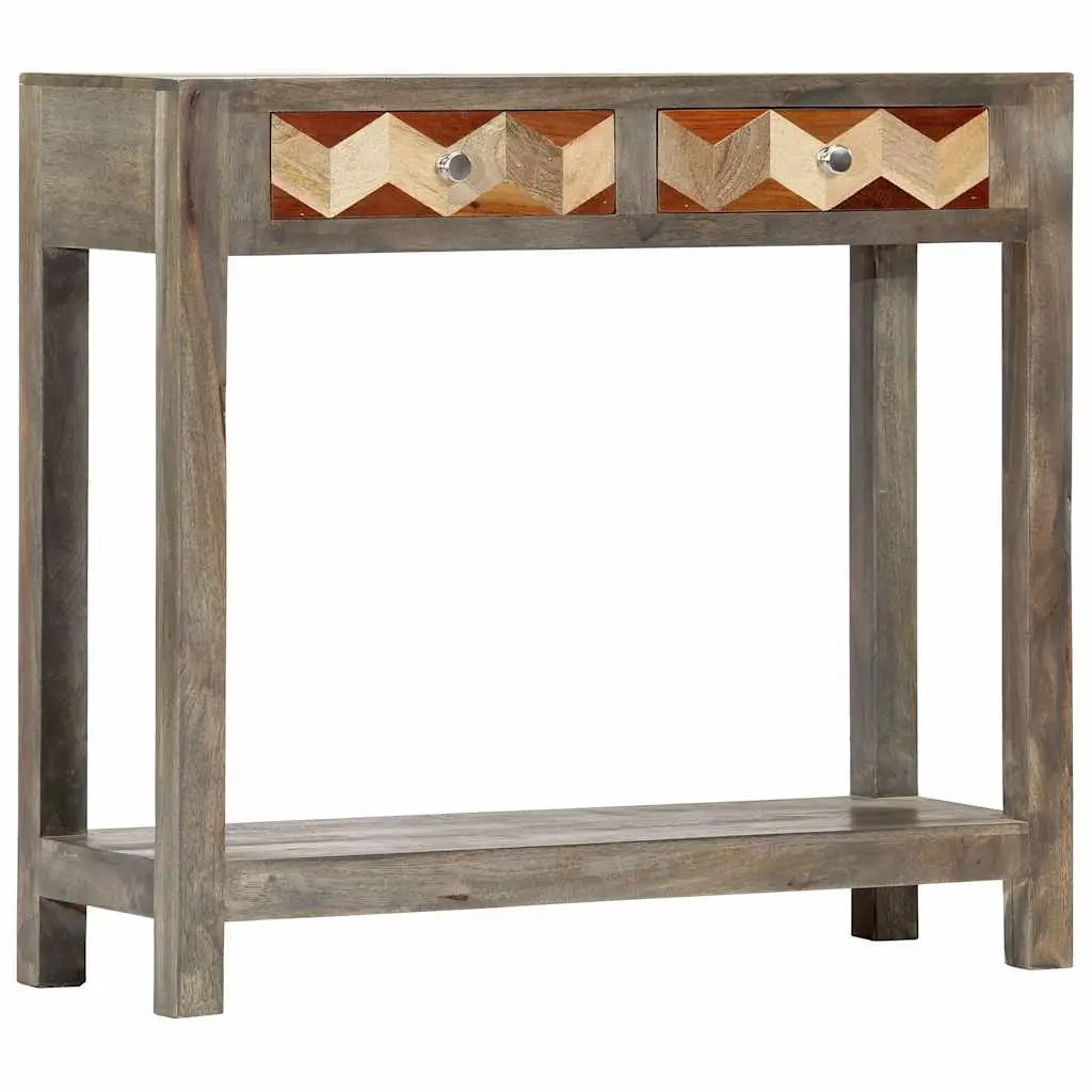 Console Table Grey 86x30x76cm Solid Mango Wood with Shelf and Drawers