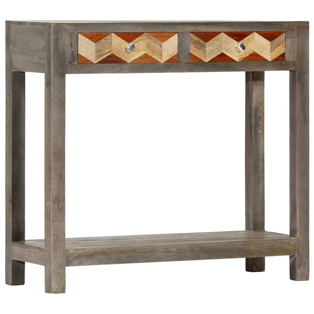 Console Table Grey 86x30x76cm Solid Mango Wood with Shelf and Drawers