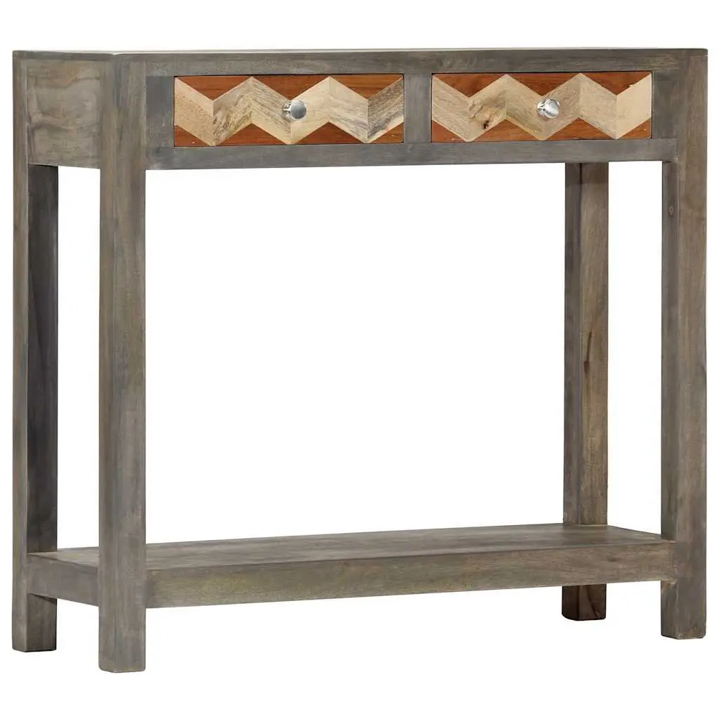 Console Table Grey 86x30x76cm Solid Mango Wood with Shelf and Drawers