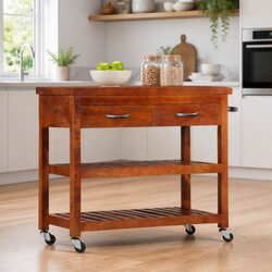 Reliable Solid Acacia Wood Trolley with Storage Features