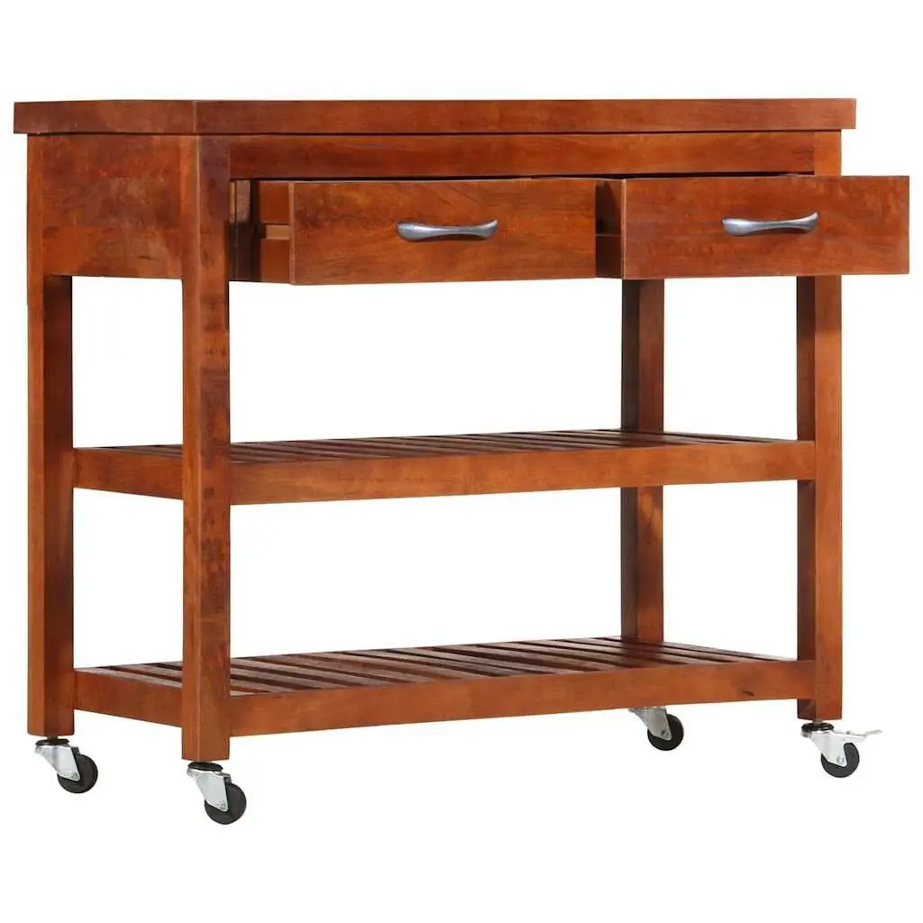 Acacia Wood Kitchen Cart Storage Trolley 100x48x89cm Brown Mobile Serving Table