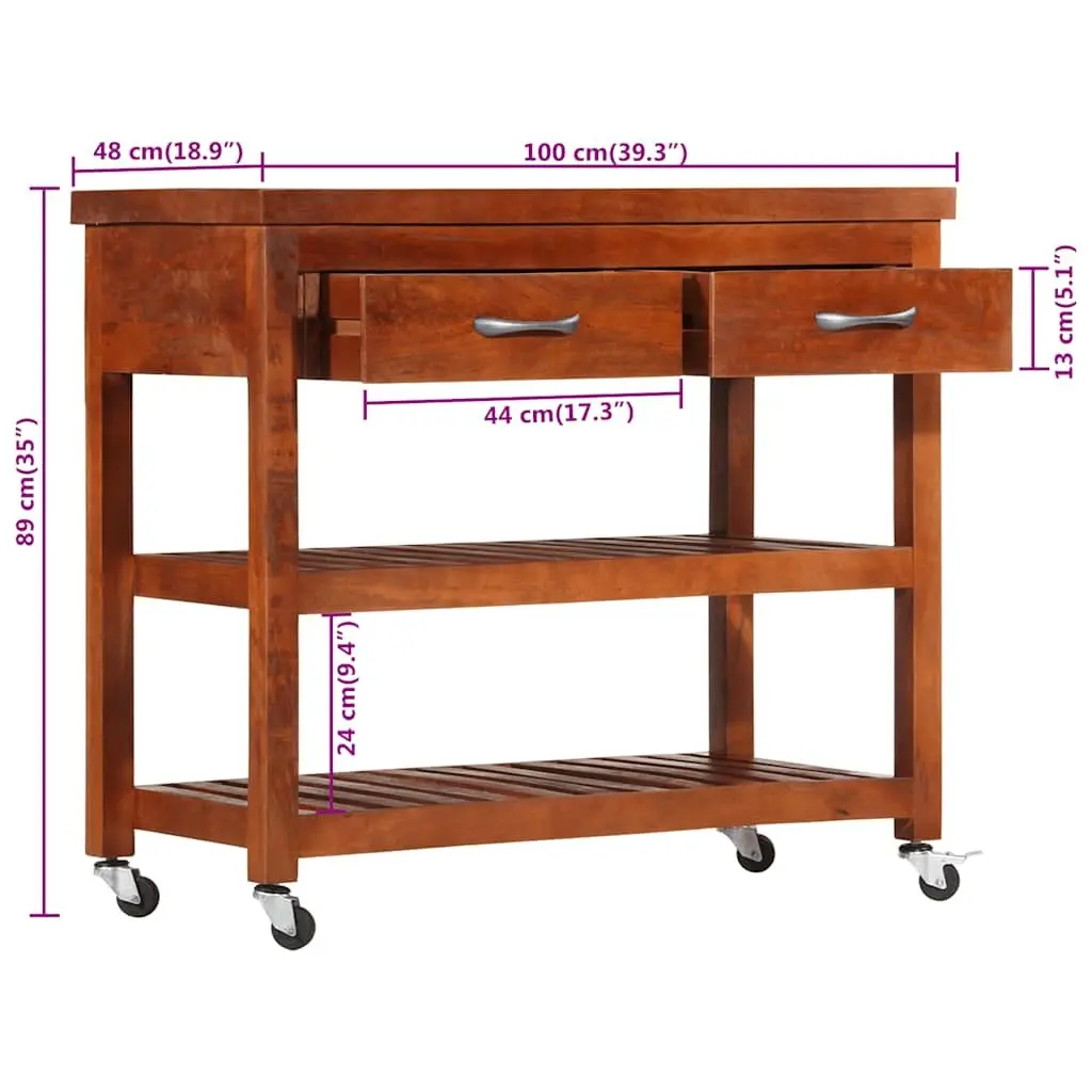 Acacia Wood Kitchen Cart Storage Trolley 100x48x89cm Brown Mobile Serving Table