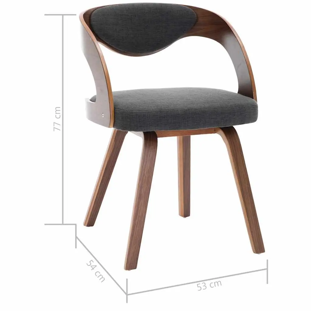 Dining Chairs Set of 2 Grey Bent Wood Frame Fabric Upholstered Kitchen Seating