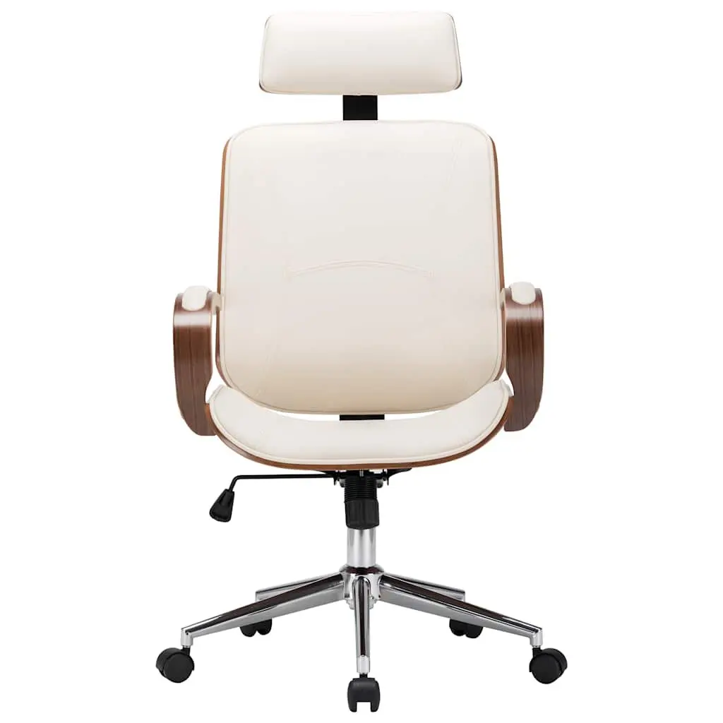 Swivel Office Chair with Headrest Cream Faux Leather Bentwood Frame Adjustable