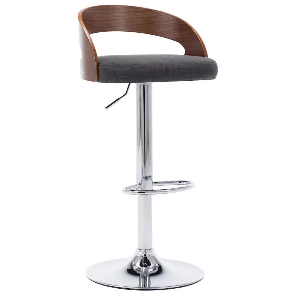 Bar Stools Height Adjustable Grey Upholstered Fabric Seats Bentwood Frame 2 Piece Set