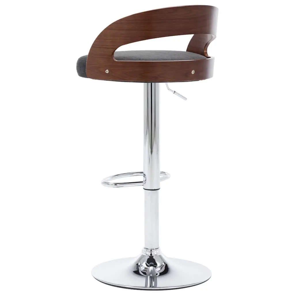 Bar Stools Height Adjustable Grey Upholstered Fabric Seats Bentwood Frame 2 Piece Set