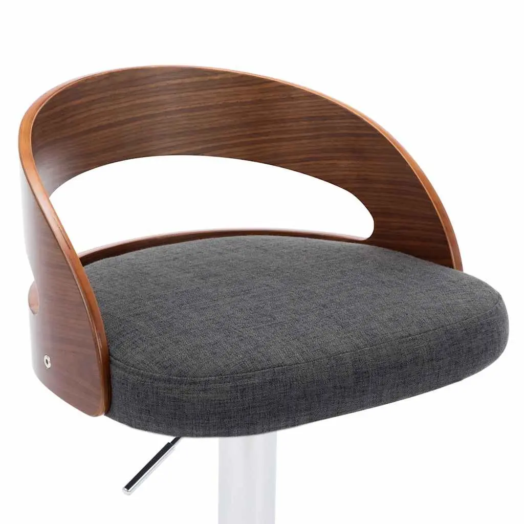 Bar Stools Height Adjustable Grey Upholstered Fabric Seats Bentwood Frame 2 Piece Set