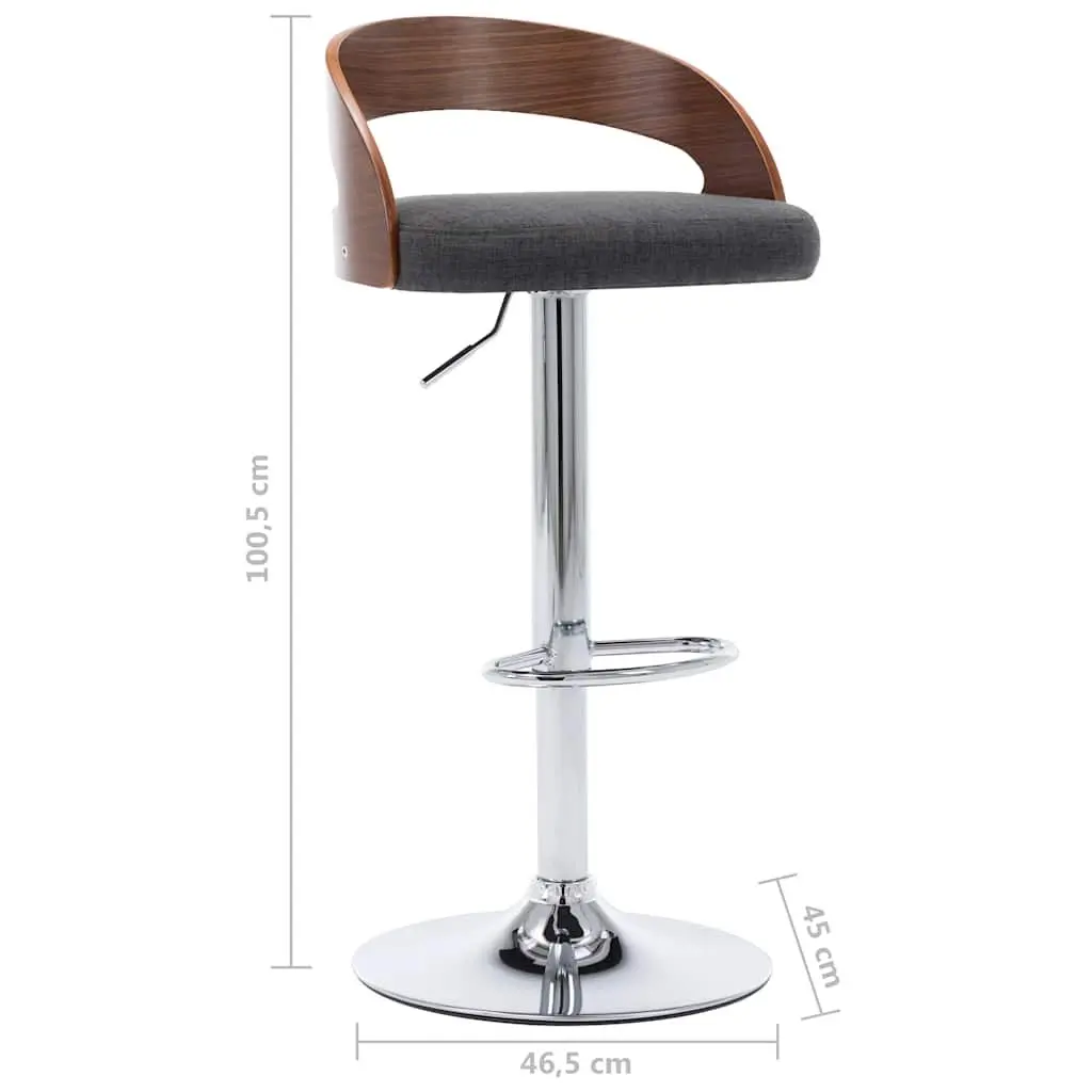Bar Stools Height Adjustable Grey Upholstered Fabric Seats Bentwood Frame 2 Piece Set