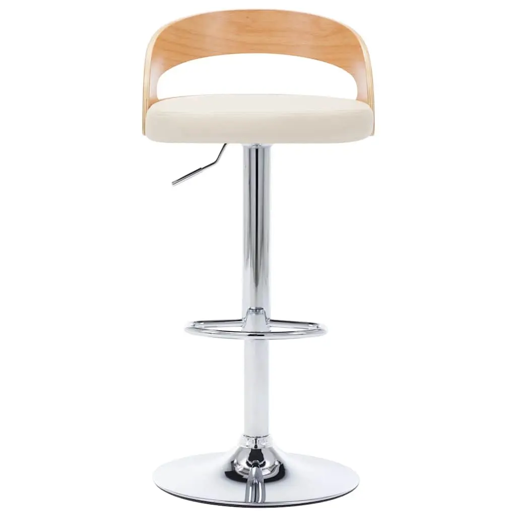 Set of 2 Bar Stools Cream Faux Leather Adjustable Height Bentwood Frame