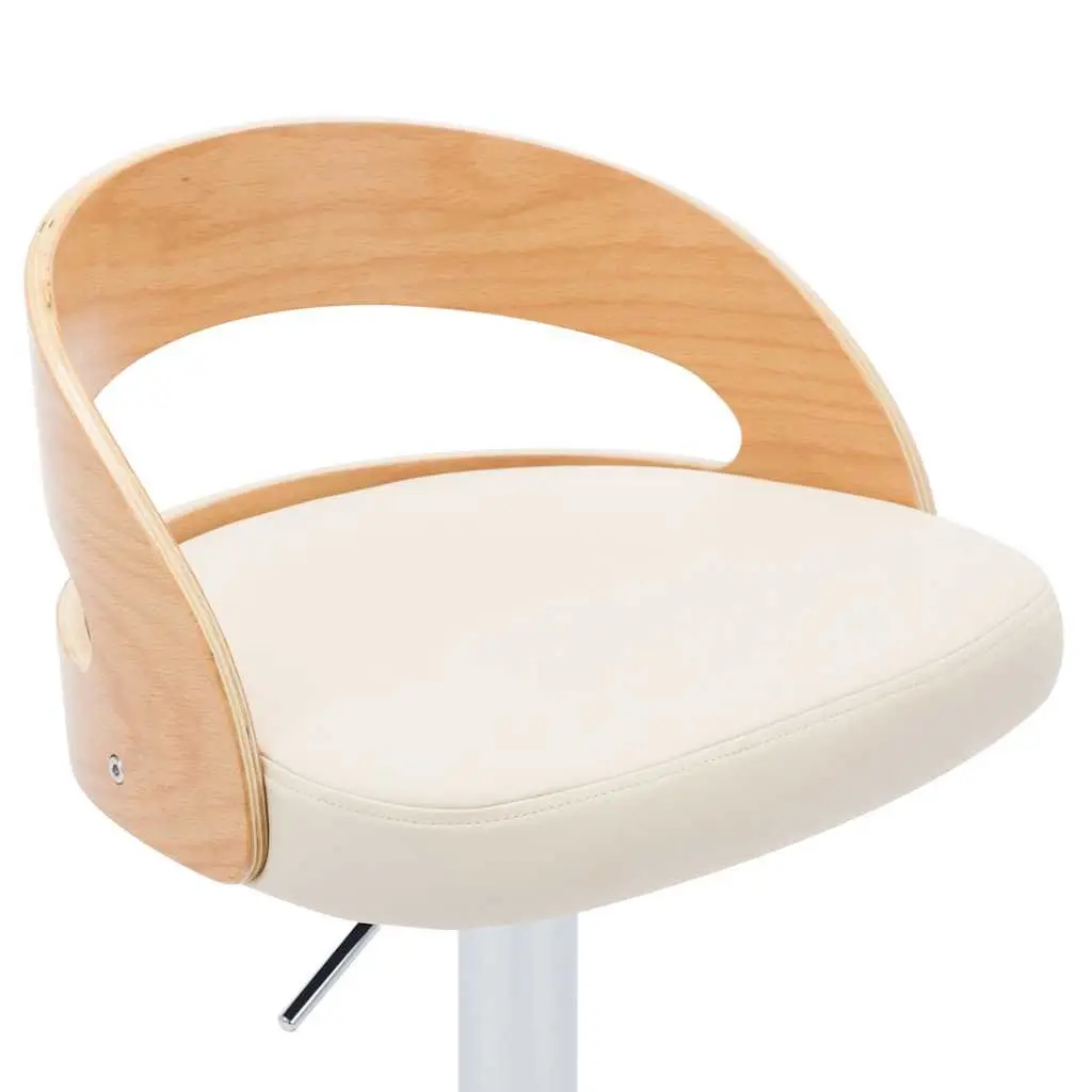 Set of 2 Bar Stools Cream Faux Leather Adjustable Height Bentwood Frame