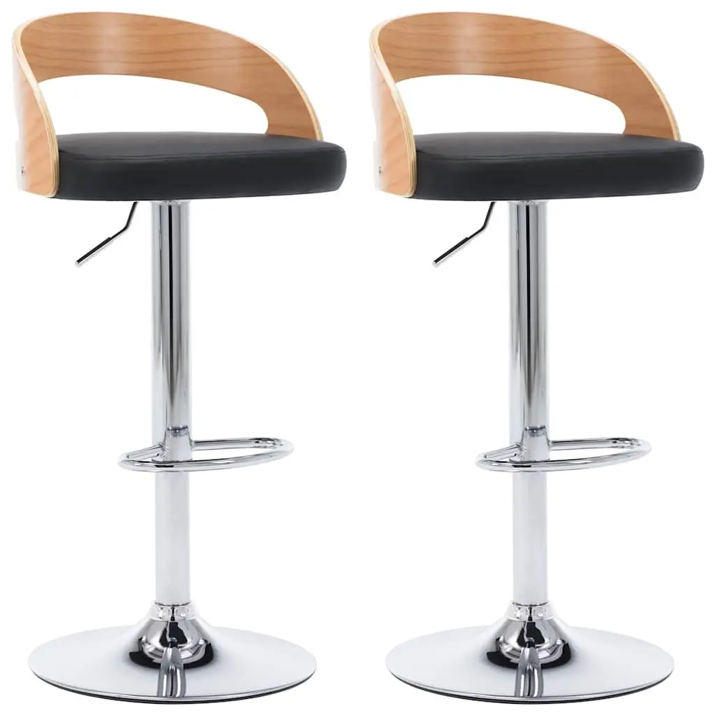 Bar Stools Height Adjustable Black Faux Leather 2 Piece Bentwood Frame