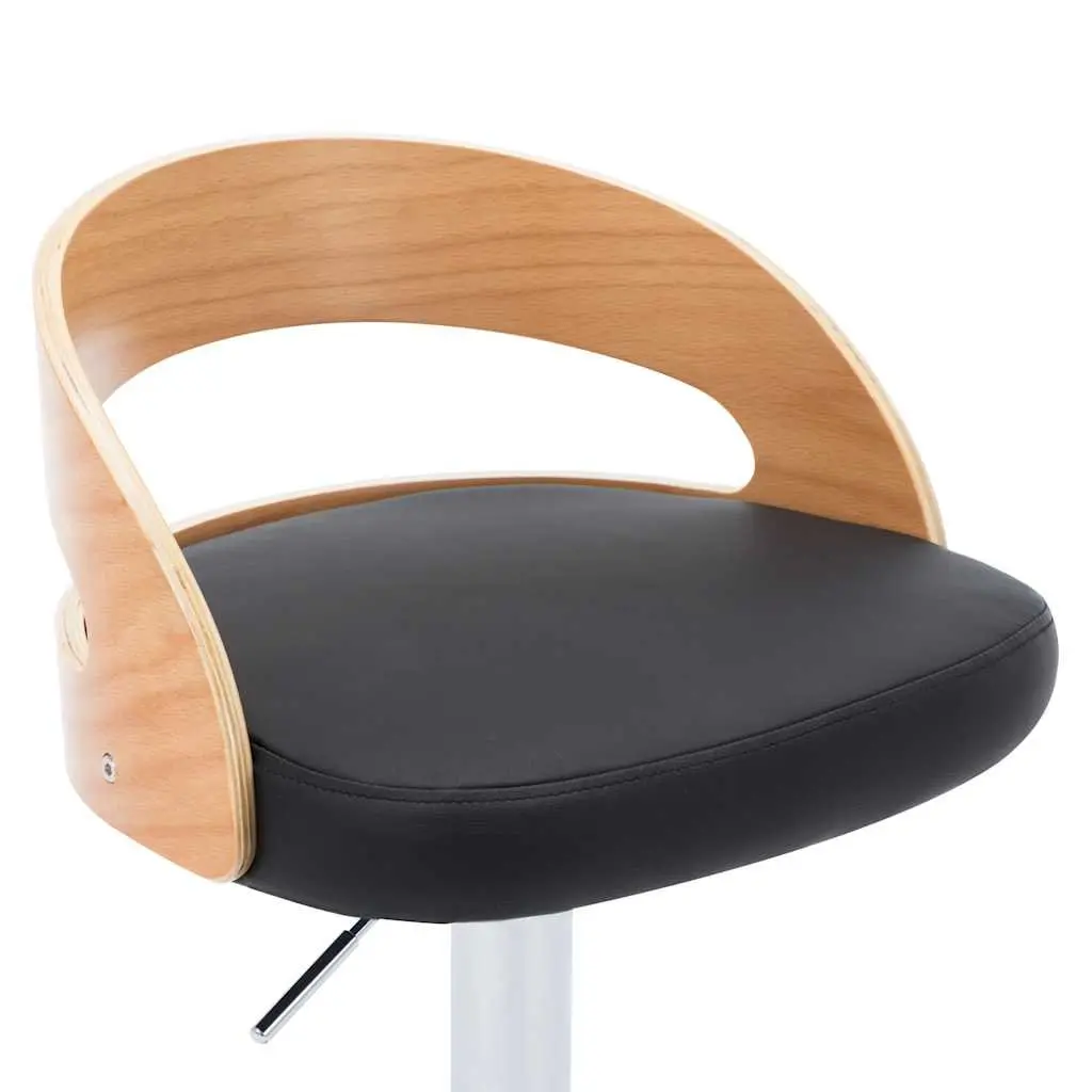 Bar Stools Height Adjustable Black Faux Leather 2 Piece Bentwood Frame