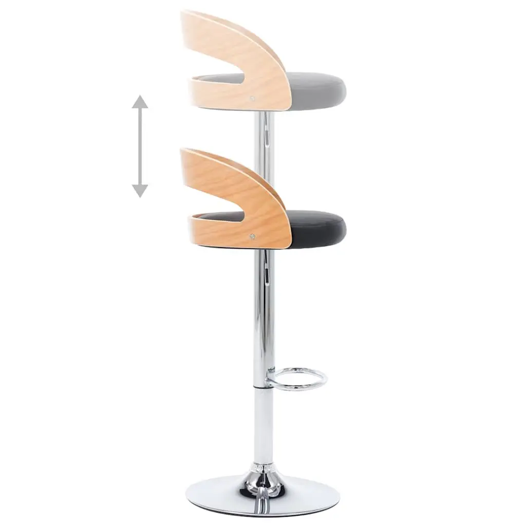 Bar Stools Height Adjustable Black Faux Leather 2 Piece Bentwood Frame
