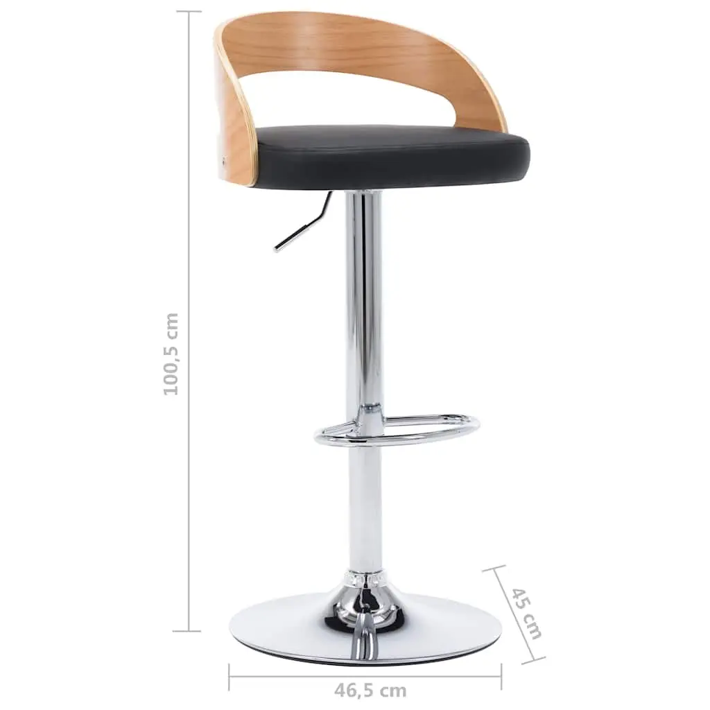 Bar Stools Height Adjustable Black Faux Leather 2 Piece Bentwood Frame