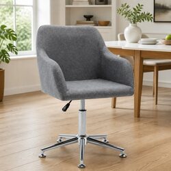 Comfortable and Durable Grey Fabric Swivel Dining Chair