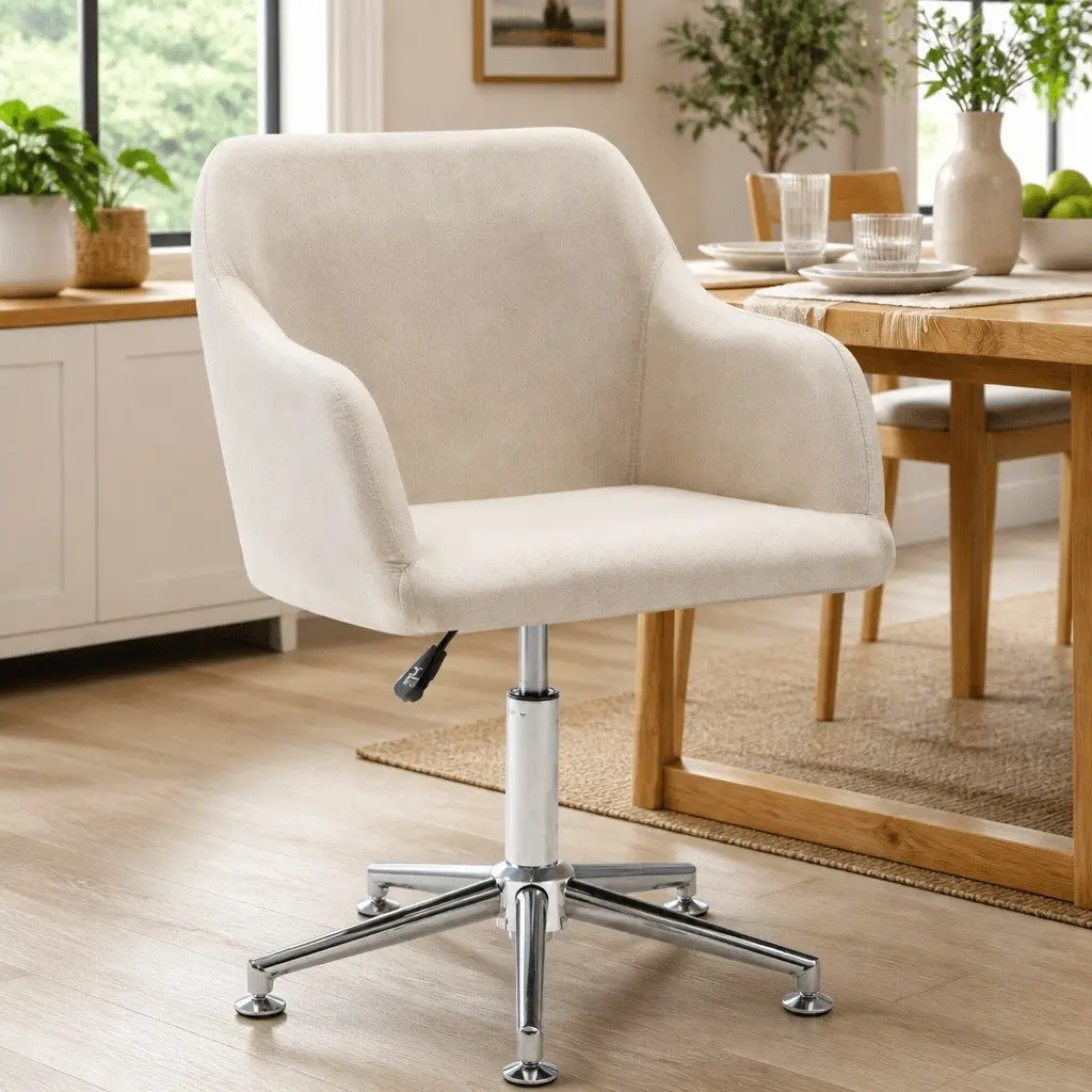 Swivel Dining Chair Ergonomic Height Adjustable Cream Fabric