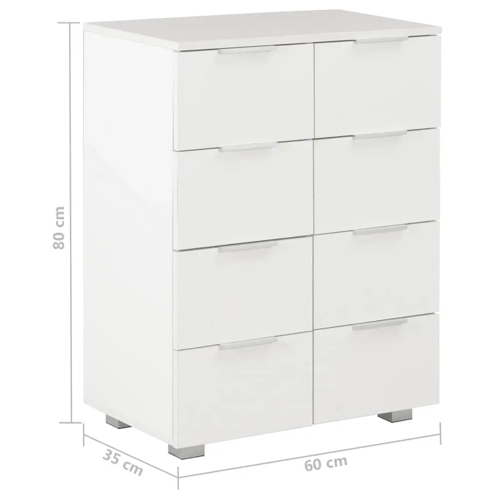 8 Drawer High Gloss White Chest of Drawers Storage Cabinet Bedroom Furniture