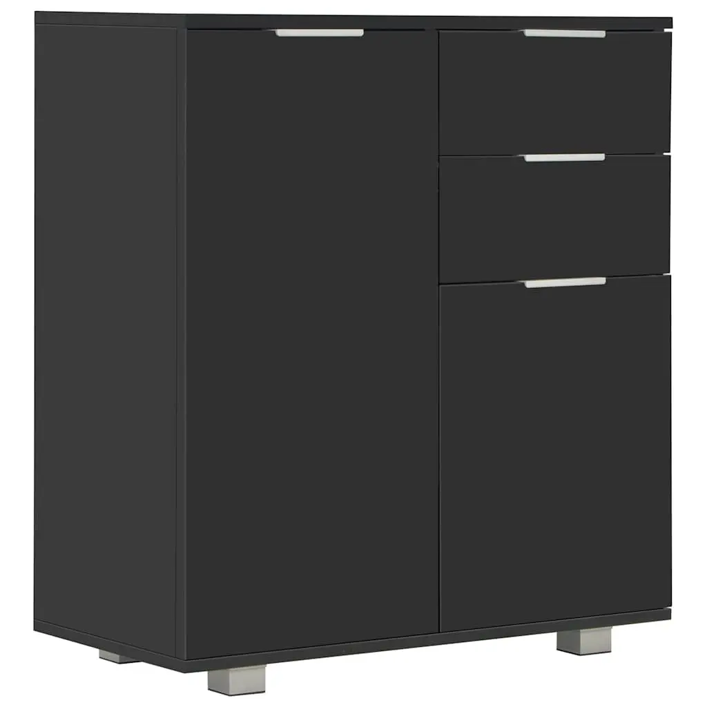 Sideboard High Gloss Black Storage Cabinet 2 Drawers 2 Doors Engineered Wood