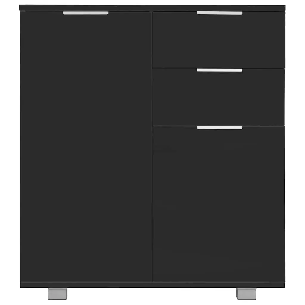 Sideboard High Gloss Black Storage Cabinet 2 Drawers 2 Doors Engineered Wood