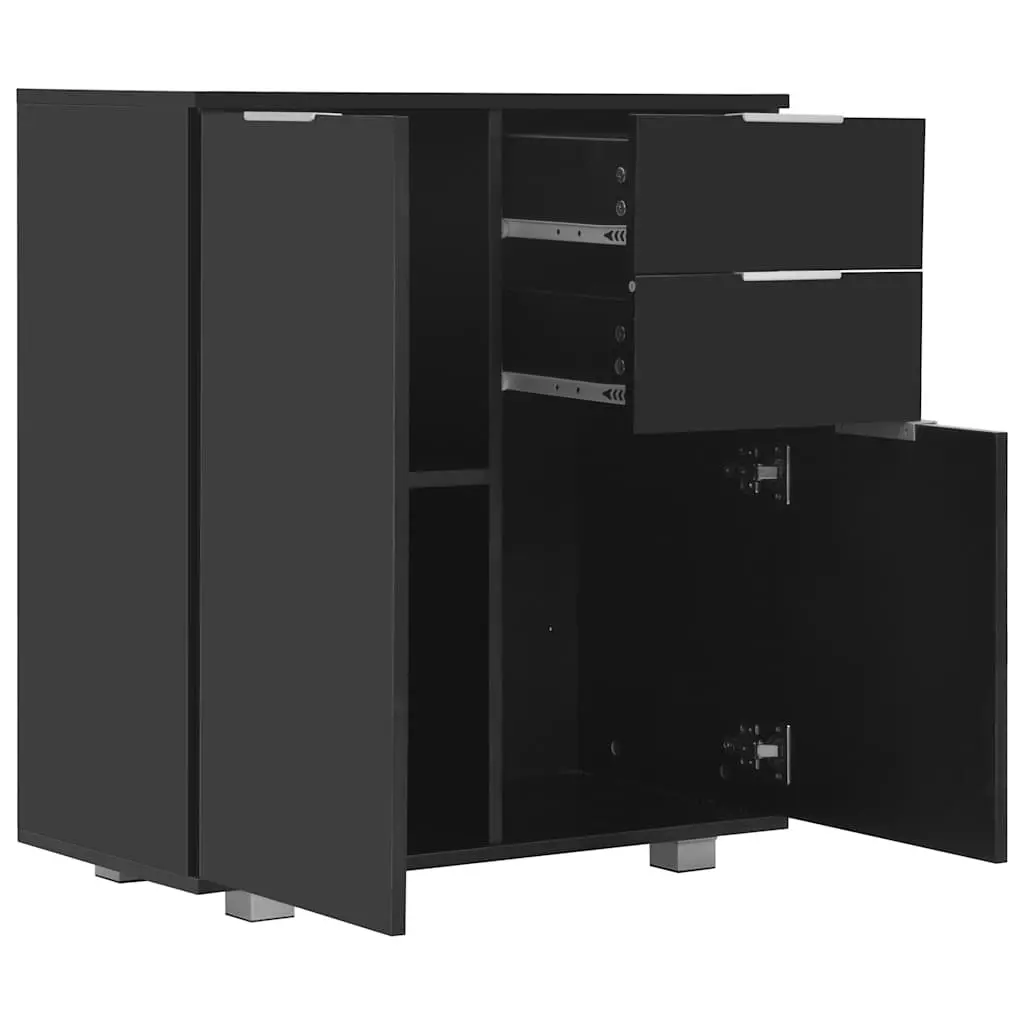 Sideboard High Gloss Black Storage Cabinet 2 Drawers 2 Doors Engineered Wood
