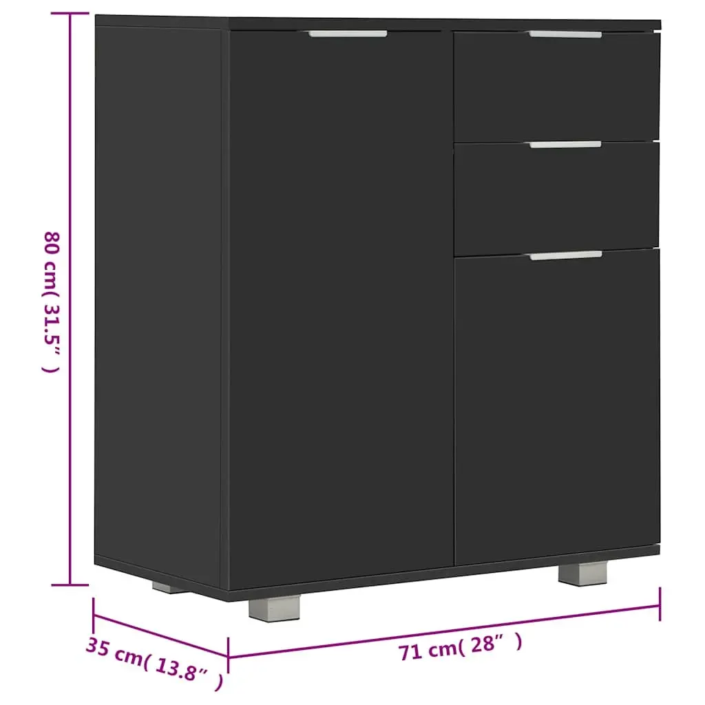 Sideboard High Gloss Black Storage Cabinet 2 Drawers 2 Doors Engineered Wood