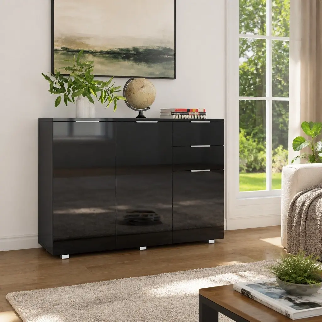 High Gloss Black Sideboard with Ample Storage
