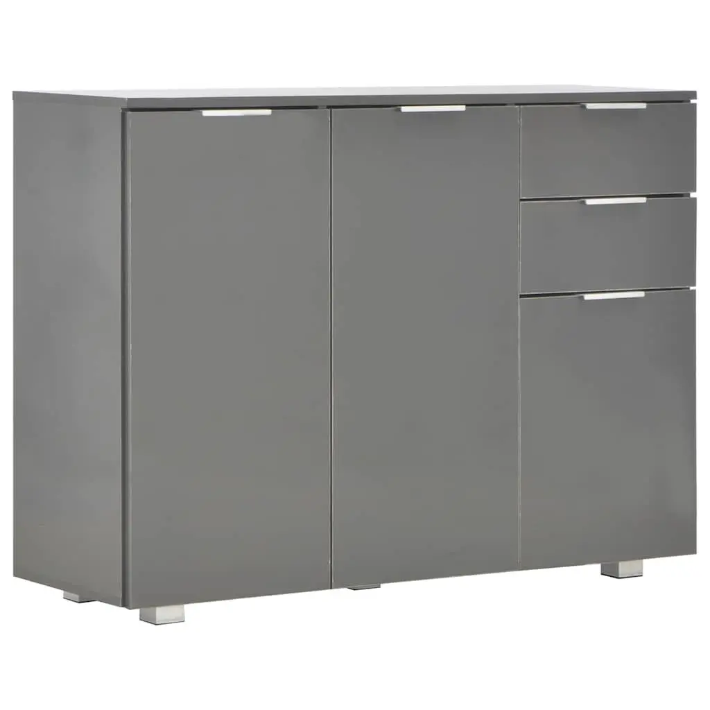 Sideboard Grey High Gloss Storage Cabinet Living Room Buffet 107 x 35 x 80.5 cm