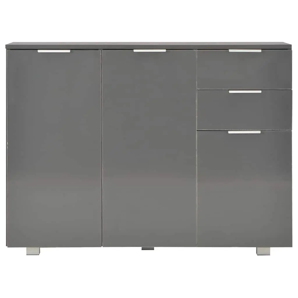 Sideboard Grey High Gloss Storage Cabinet Living Room Buffet 107 x 35 x 80.5 cm