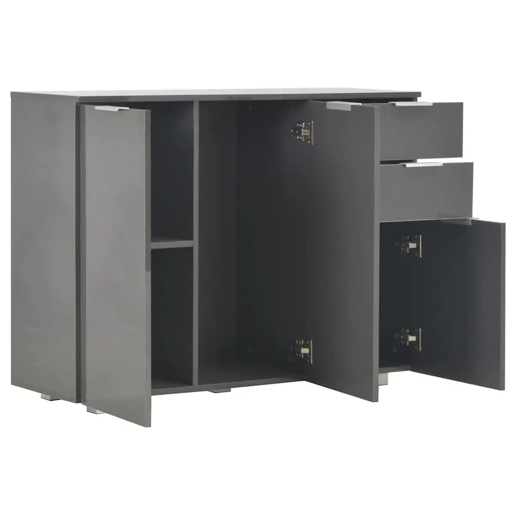 Sideboard Grey High Gloss Storage Cabinet Living Room Buffet 107 x 35 x 80.5 cm