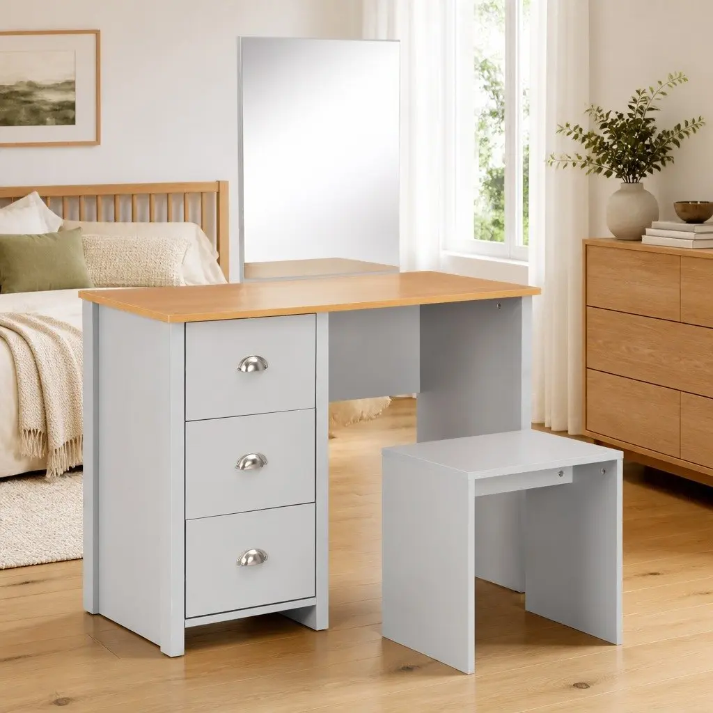 Dressing Table Vanity Makeup Storage with Mirror and Stool Grey 104 x 45 x 131 cm
